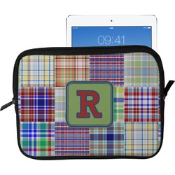 Blue Madras Plaid Print Tablet Case / Sleeve - Large (Personalized)