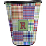 Blue Madras Plaid Print Waste Basket - Single Sided (Black) (Personalized)