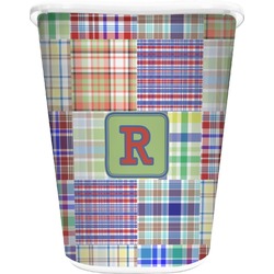 Blue Madras Plaid Print Waste Basket - Double Sided (White) (Personalized)