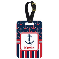 Nautical Anchors & Stripes Metal Luggage Tag w/ Name or Text