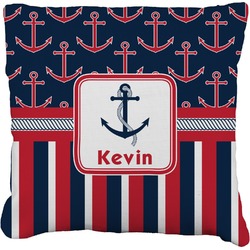 Nautical Anchors & Stripes Faux-Linen Throw Pillow 18" (Personalized)