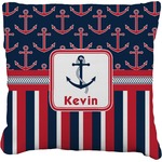 Nautical Anchors & Stripes Faux-Linen Throw Pillow 26" (Personalized)