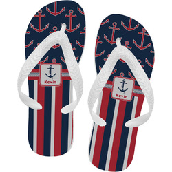 Nautical Anchors & Stripes Flip Flops - Large (Personalized)
