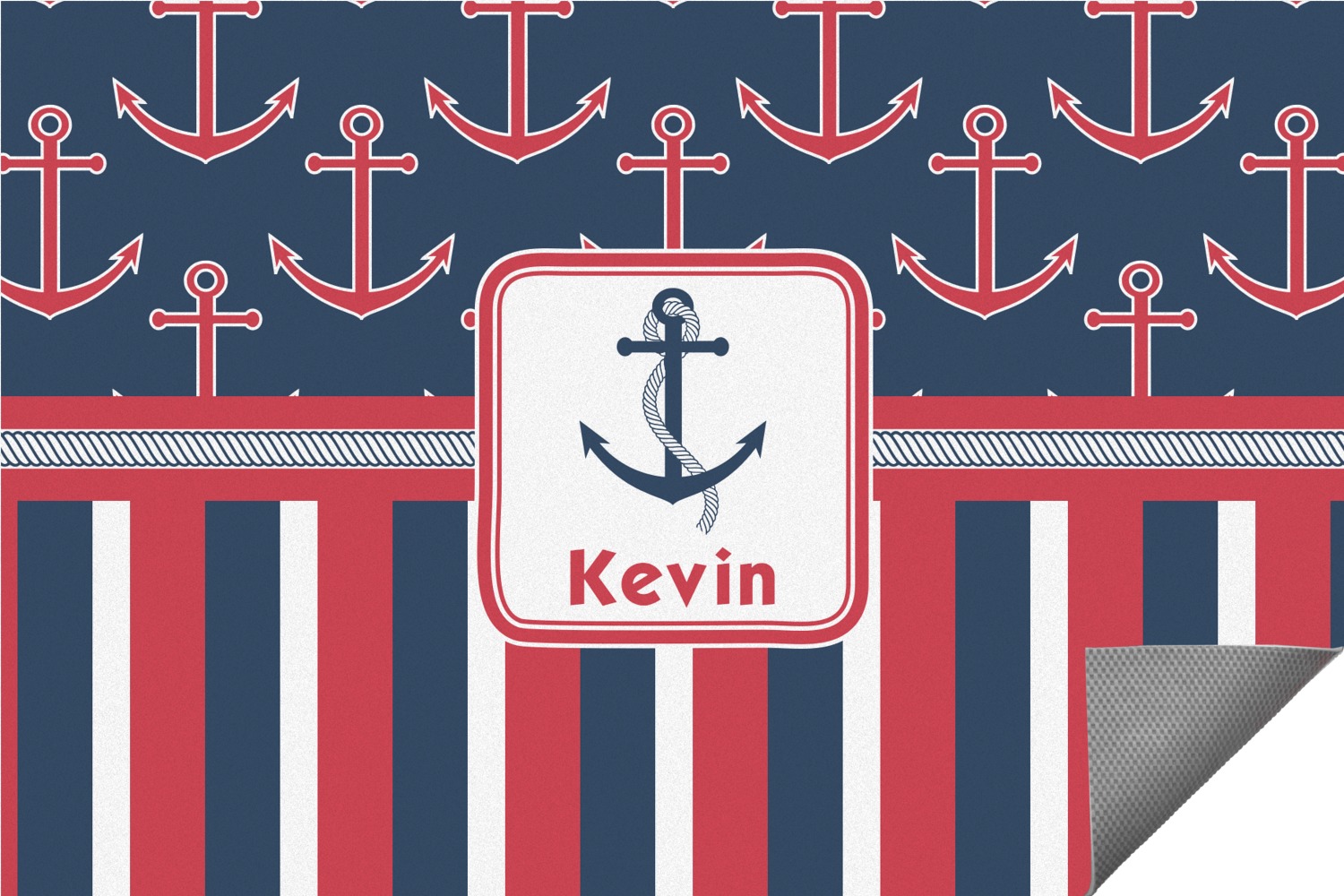 Custom Nautical Anchors & Stripes Area Rug (Personalized)