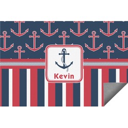 Nautical Anchors & Stripes Indoor / Outdoor Rug - 6'x8' w/ Name or Text