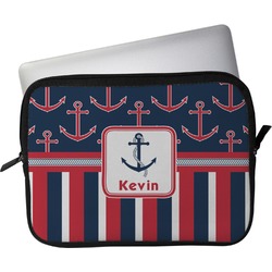 Nautical Anchors & Stripes Laptop Sleeve / Case - 15" (Personalized)
