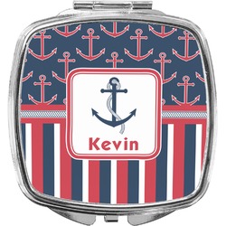 Nautical Anchors & Stripes Compact Makeup Mirror (Personalized)