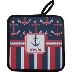 Nautical Anchors & Stripes Pot Holder w/ Name or Text
