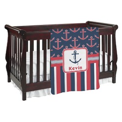Nautical Anchors & Stripes Baby Blanket (Double Sided) (Personalized)