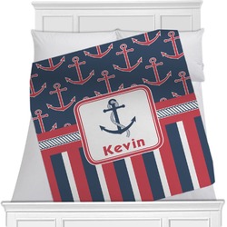 Nautical Anchors & Stripes Minky Blanket - Toddler / Throw - 60"x50" - Single Sided (Personalized)