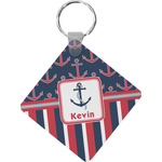 Nautical Anchors & Stripes Diamond Plastic Keychain w/ Name or Text