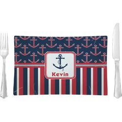 Nautical Anchors & Stripes Glass Rectangular Lunch / Dinner Plate (Personalized)