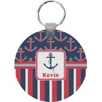 Nautical Anchors & Stripes Round Plastic Keychain (Personalized)