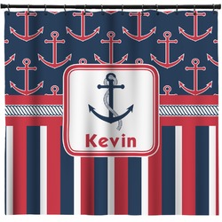 Nautical Anchors & Stripes Shower Curtain - 71" x 74" (Personalized)