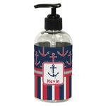 Nautical Anchors & Stripes Plastic Soap / Lotion Dispenser (8 oz - Small - Black) (Personalized)