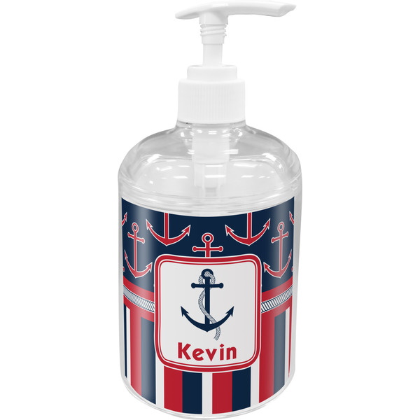 Custom Nautical Anchors & Stripes Acrylic Soap & Lotion Bottle (Personalized)
