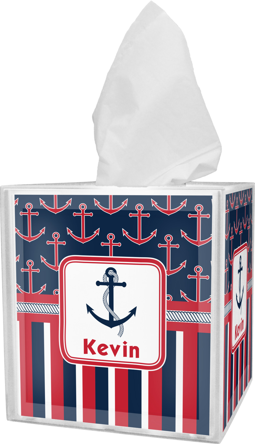 Nautical Anchors & Stripes Tissue Box Cover (Personalized) - YouCustomizeIt