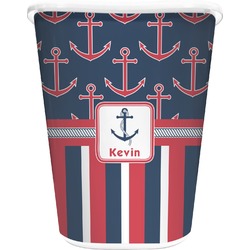 Nautical Anchors & Stripes Waste Basket - Double Sided (White) (Personalized)