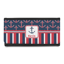 Nautical Anchors & Stripes Leatherette Ladies Wallet (Personalized)