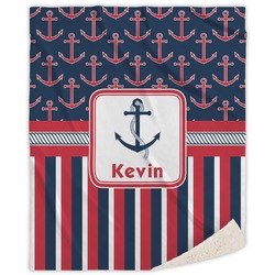 Nautical Anchors & Stripes Sherpa Throw Blanket - 50"x60" (Personalized)