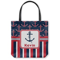 Nautical Anchors & Stripes Canvas Tote Bag - Large - 18"x18" (Personalized)