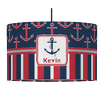 Nautical Anchors & Stripes 12" Drum Pendant Lamp - Fabric (Personalized)