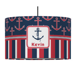 Nautical Anchors & Stripes 12" Drum Pendant Lamp - Fabric (Personalized)