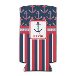Nautical Anchors & Stripes Can Cooler (tall 12 oz) (Personalized)