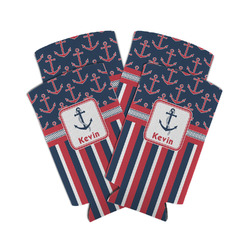 Nautical Anchors & Stripes Can Cooler (tall 12 oz) - Set of 4 (Personalized)