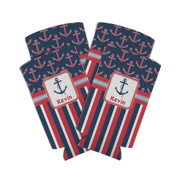 Custom Nautical Anchors & Stripes Can Cooler (tall 12 oz) - Set of 4 (Personalized)