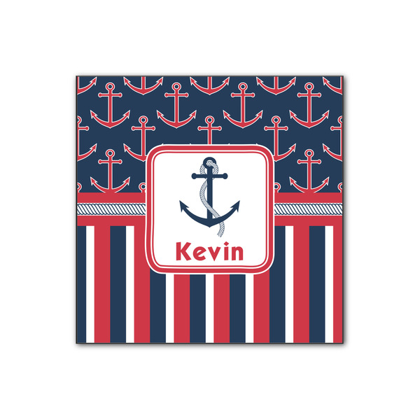 Custom Nautical Anchors & Stripes Wood Print - 12x12 (Personalized)