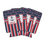 Nautical Anchors & Stripes Can Cooler (16 oz) - Set of 4 (Personalized)