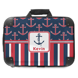 Nautical Anchors & Stripes Hard Shell Briefcase - 18" (Personalized)