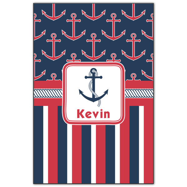 Custom Nautical Anchors & Stripes Wood Print - 20x30 (Personalized)