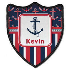 Nautical Anchors & Stripes Iron On Shield Patch B w/ Name or Text