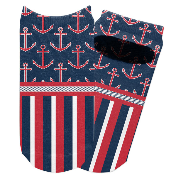 Custom Nautical Anchors & Stripes Adult Ankle Socks