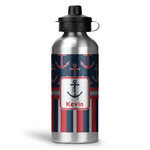 Nautical Anchors & Stripes Water Bottles - 20 oz - Aluminum (Personalized)