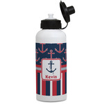 Nautical Anchors & Stripes Water Bottles - Aluminum - 20 oz - White (Personalized)