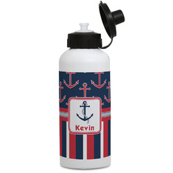 Nautical Anchors & Stripes Water Bottles - Aluminum - 20 oz - White (Personalized)