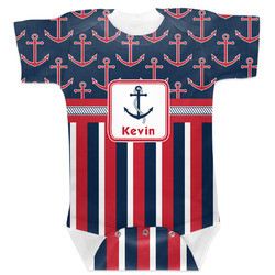 Nautical Anchors & Stripes Baby Bodysuit 12-18 w/ Name or Text
