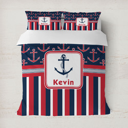 Nautical Anchors & Stripes Duvet Cover Set - Full / Queen (Personalized)