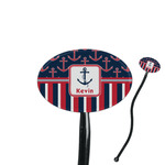 Nautical Anchors & Stripes 7" Oval Plastic Stir Sticks - Black - Double Sided (Personalized)