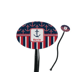 Nautical Anchors & Stripes 7" Oval Plastic Stir Sticks - Black - Double Sided (Personalized)