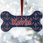Nautical Anchors & Stripes Ceramic Dog Ornament w/ Name or Text