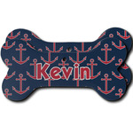 Nautical Anchors & Stripes Ceramic Dog Ornament - Front & Back w/ Name or Text