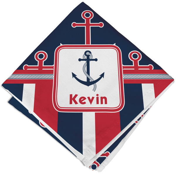 Custom Nautical Anchors & Stripes Cloth Cocktail Napkin - Single w/ Name or Text