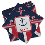 Nautical Anchors & Stripes Cloth Cocktail Napkins - Set of 4 w/ Name or Text