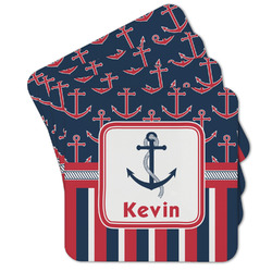 Nautical Anchors & Stripes Cork Coaster - Set of 4 w/ Name or Text