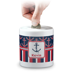 Nautical Anchors & Stripes Coin Bank (Personalized)