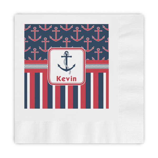 Custom Nautical Anchors & Stripes Embossed Decorative Napkins (Personalized)